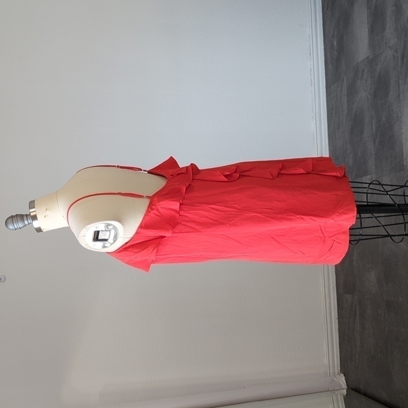 Tibi Ruffle V Neck Shift Mini Silk Dress Red 2 cocktail party summer valentines - Picture 4 of 9